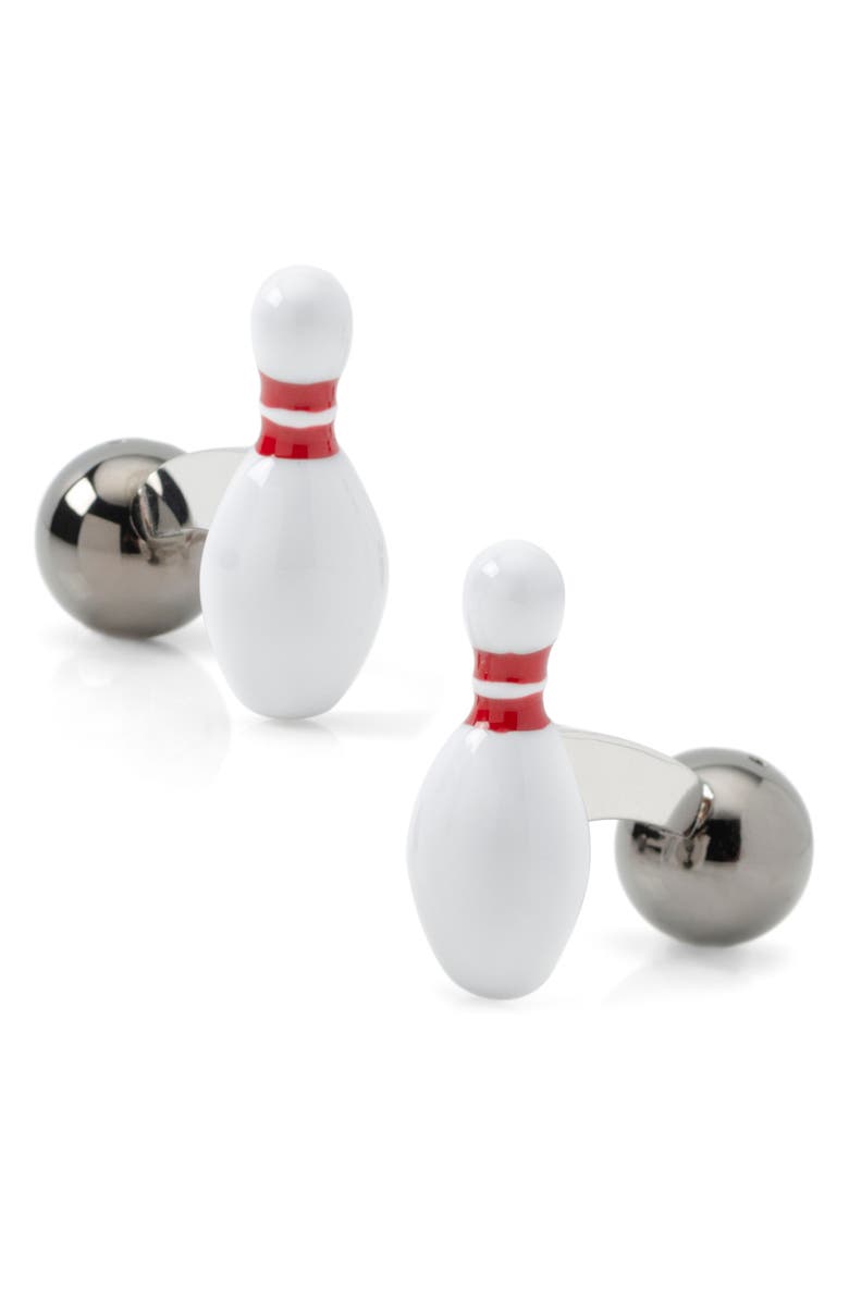 Cufflinks, Inc. 3D Bowling Ball & Pin Cuff Links, Main, color, White