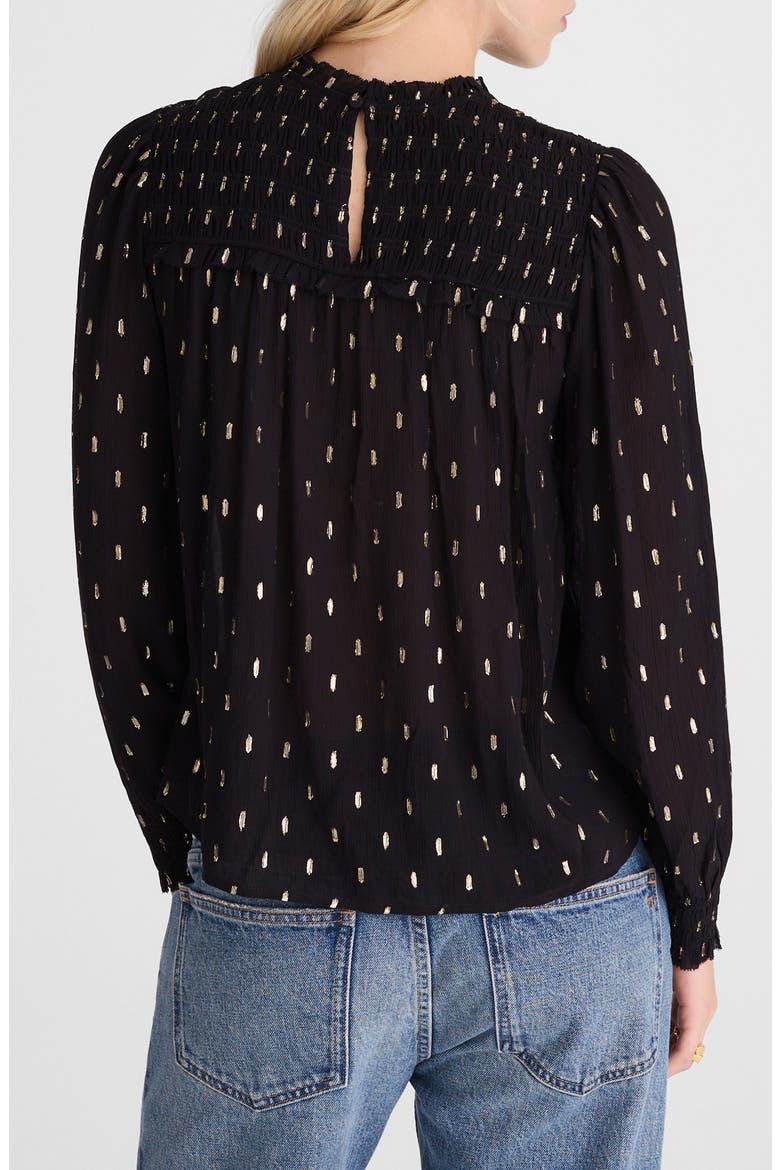 Smocked High Neck Long-Sleeve Top, Alternate, color, CRINKLE ECOVERO LUREX
