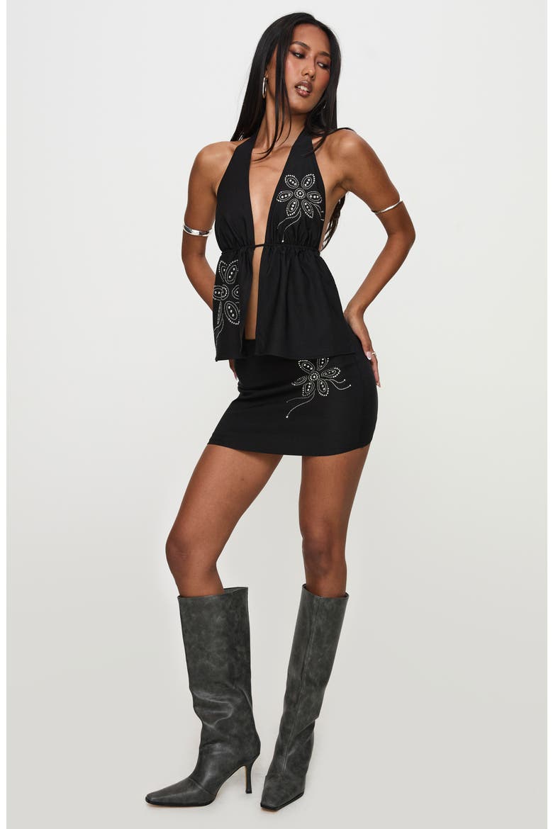 Quotation Embellished Miniskirt, Alternate, color, BLACK