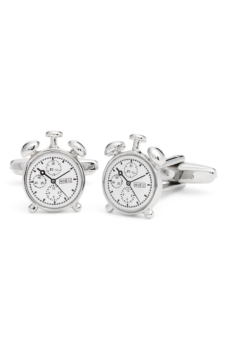 CLIFTON WILSON Silvertone Clock Cuff Links, Main, color, Silver