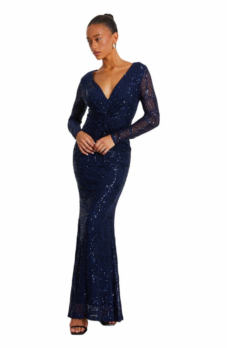 QUIZ Plus Size Sequin Long Sleeve Maxi Dress, Main, color, 