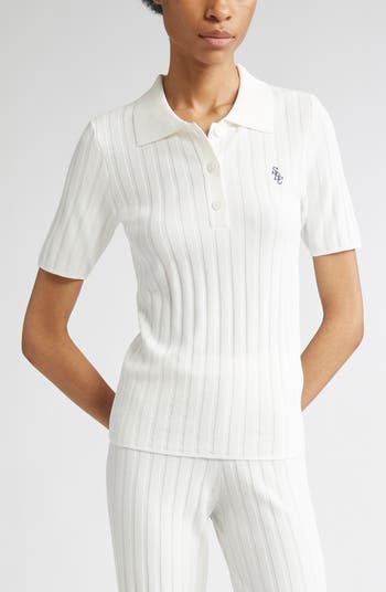 トップス Ribbed jersey polo shirt Sporty & Rich SRC Embroidered Rib Polo | Nordstrom