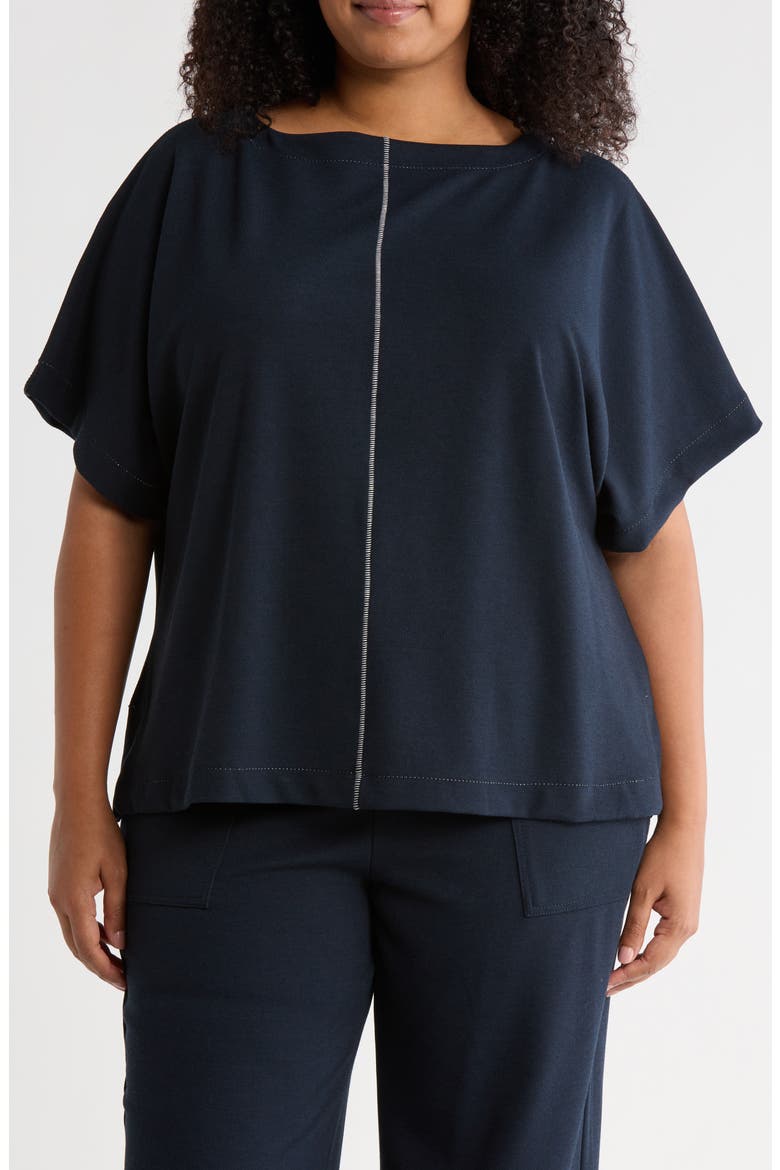 Stitch Knit Top, Main, color, DARK NAVY/ IVORY
