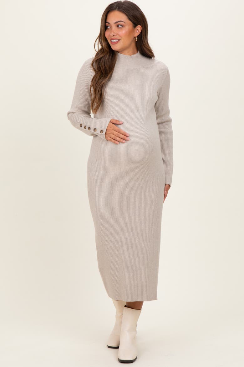 Button Sleeve Sweater Midi Dress, Alternate, color, Heather Grey