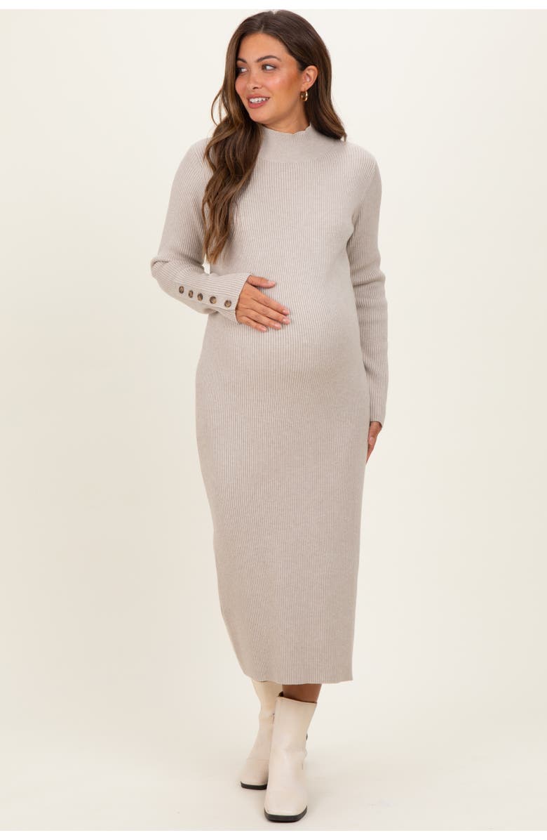 PinkBlush Button Sleeve Sweater Midi Dress, Alternate, color, Heather Grey