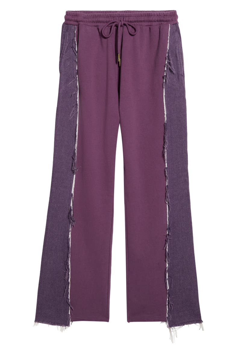 Distressed Denim Panel Flare Sweatpants, Main, color, PURPLE