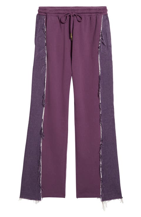 Distressed Denim Panel Flare Sweatpants