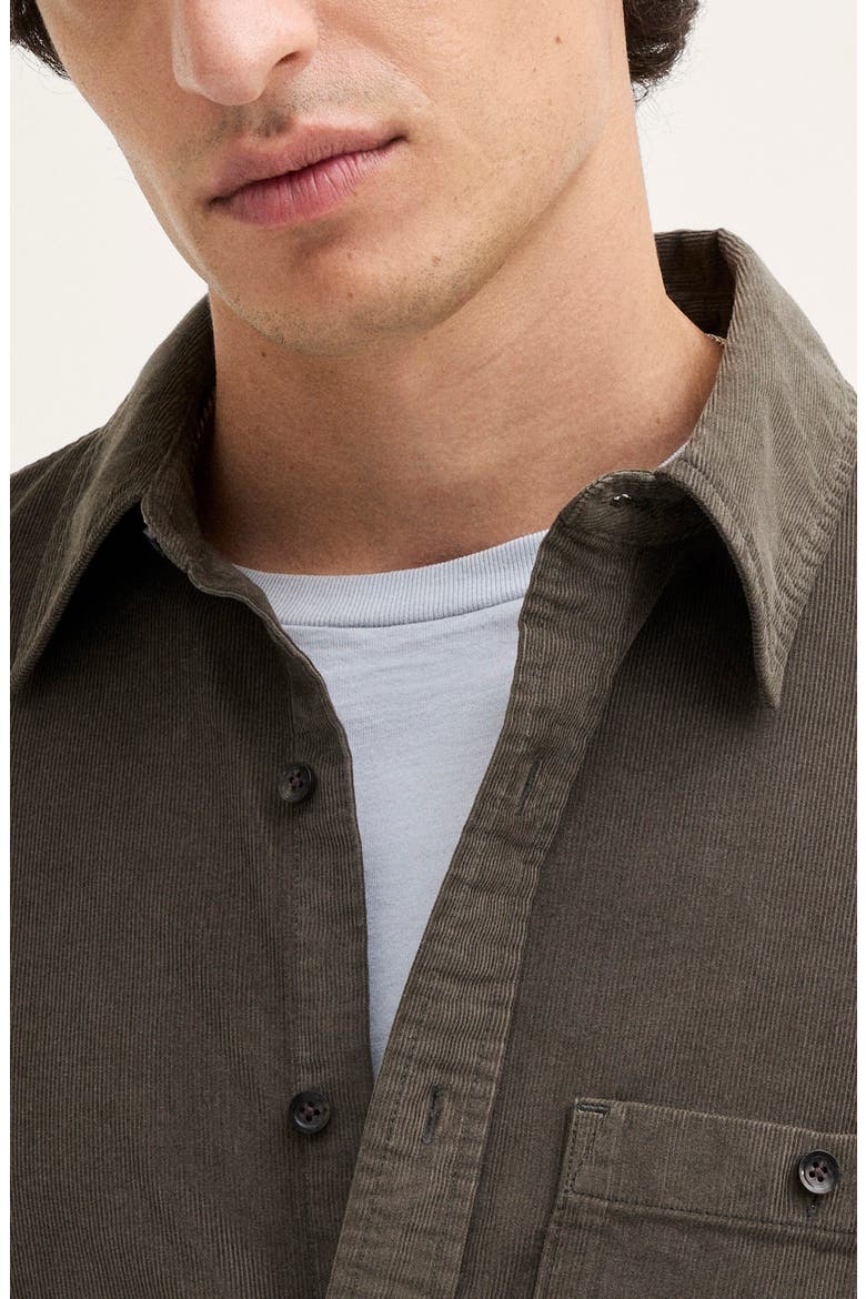 Corduroy Long Sleeve Button Up Shirt, Alternate, color, SOOT