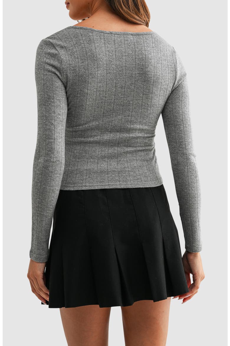Bow Pointelle Sweater, Alternate, color, DARK GREY