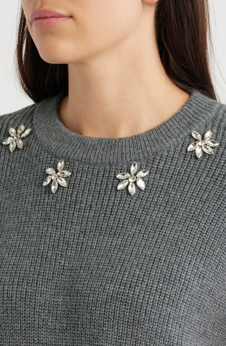 ZOE AND CLAIRE Mixed Media Embellished Long Sleeve Sweater Dress, Alternate, color, Grey/ Black