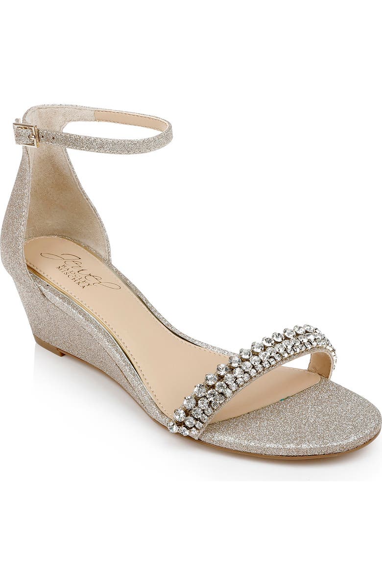 Jewel Badgley Mischka Lora Wedge Sandal, Main, color, Gold Glitter