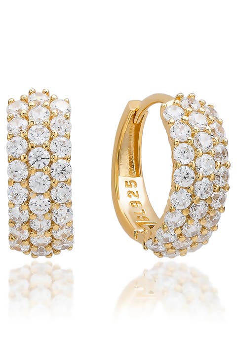 Three Row Pavé Huggie Hoop Earrings