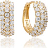 SUZY LEVIAN Three Row Pavé Huggie Hoop Earrings