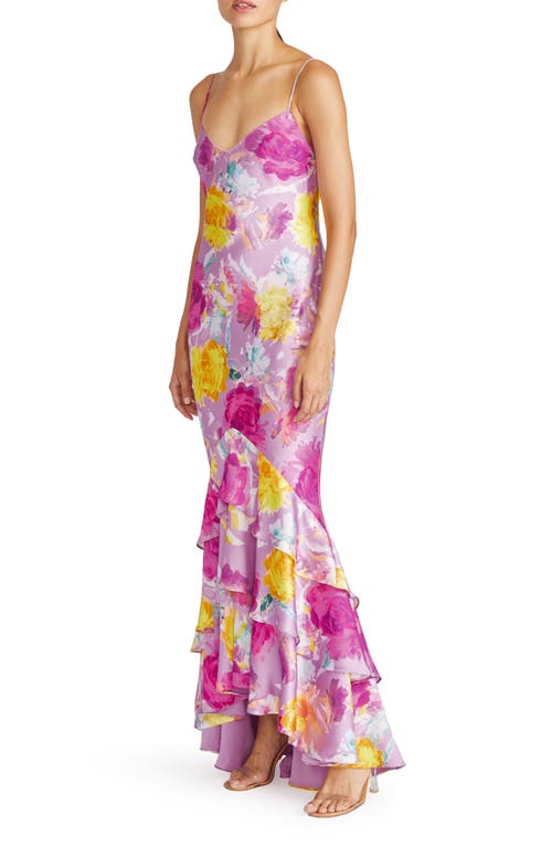 ml Monique Lhuillier Seraphine Satin Maxi Dress In Blooming Peonies