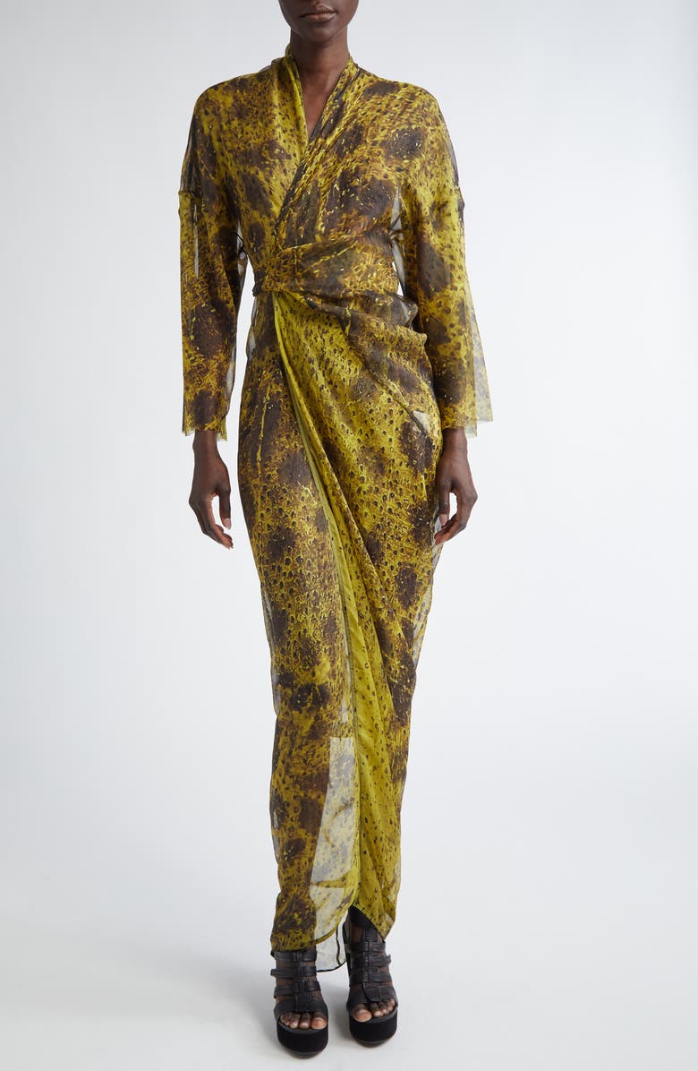 Rick Owens Sheer Long Sleeve Silk Wrap Gown, Main, color, 