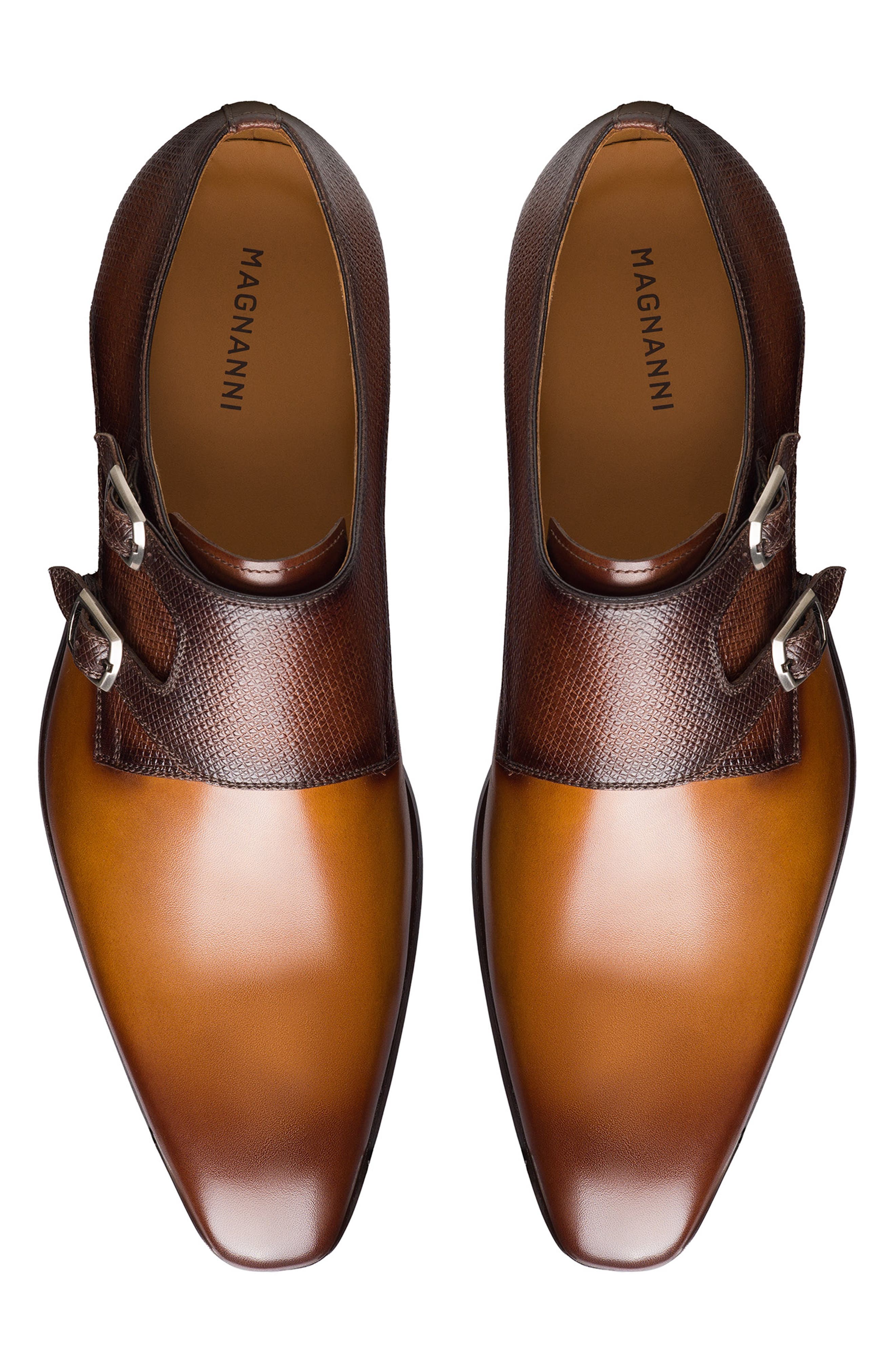 Dacian Two Buckle Monk Shoe, Alternate, color, CUERO / MID-BROWN