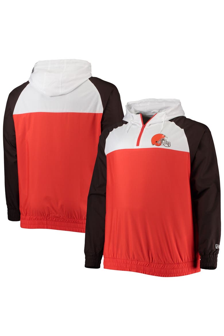 Men's New Era Orange/Brown Cleveland Browns Big & Tall League Raglan Quarter-Zip Hoodie, Main, color, Orange