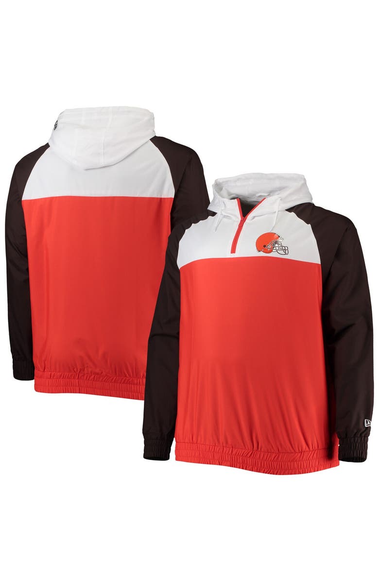 New Era Men's New Era Orange/Brown Cleveland Browns Big & Tall League Raglan Quarter-Zip Hoodie, Main, color, Orange