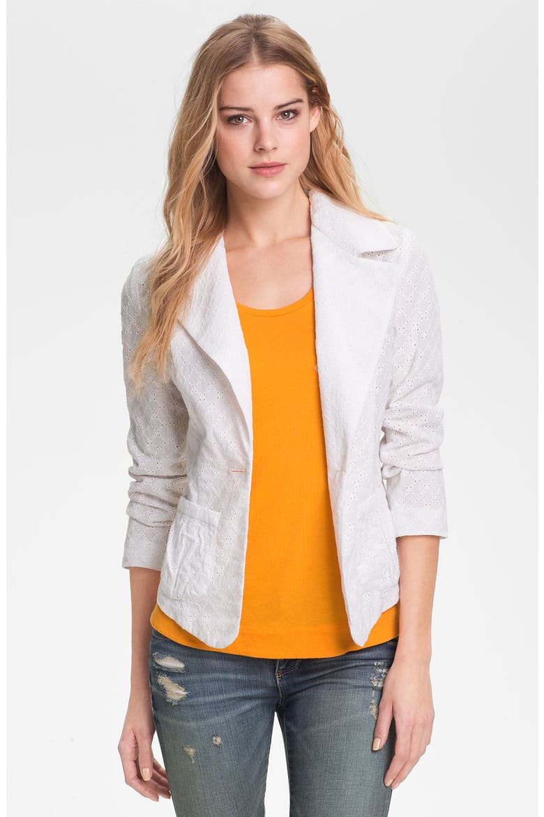 Eyelet Blazer, Main, color, WHITE