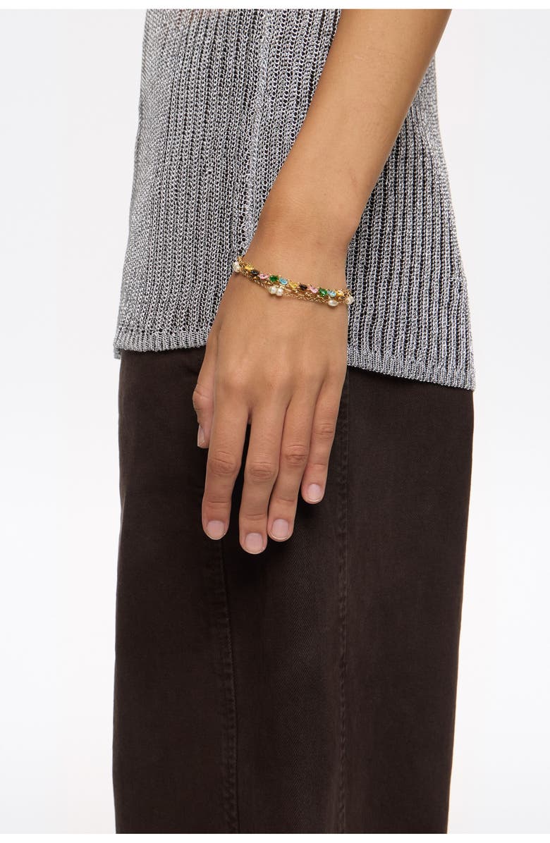 Bimba y Lola Triple-Layer Chain Heart Crystals Bracelet, Alternate, color, 