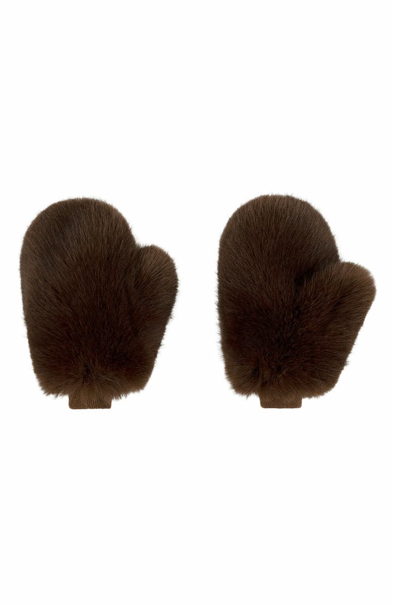 Cynthia Rowley Faux Fur Oversized Mittens, Main, color, Brown