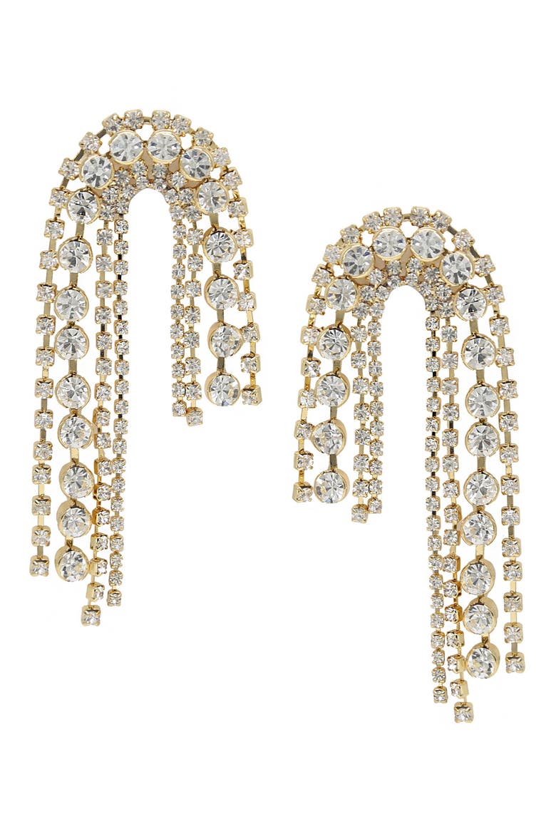 Asymmetrical Crystal Drop Earrings, Main, color, GOLD
