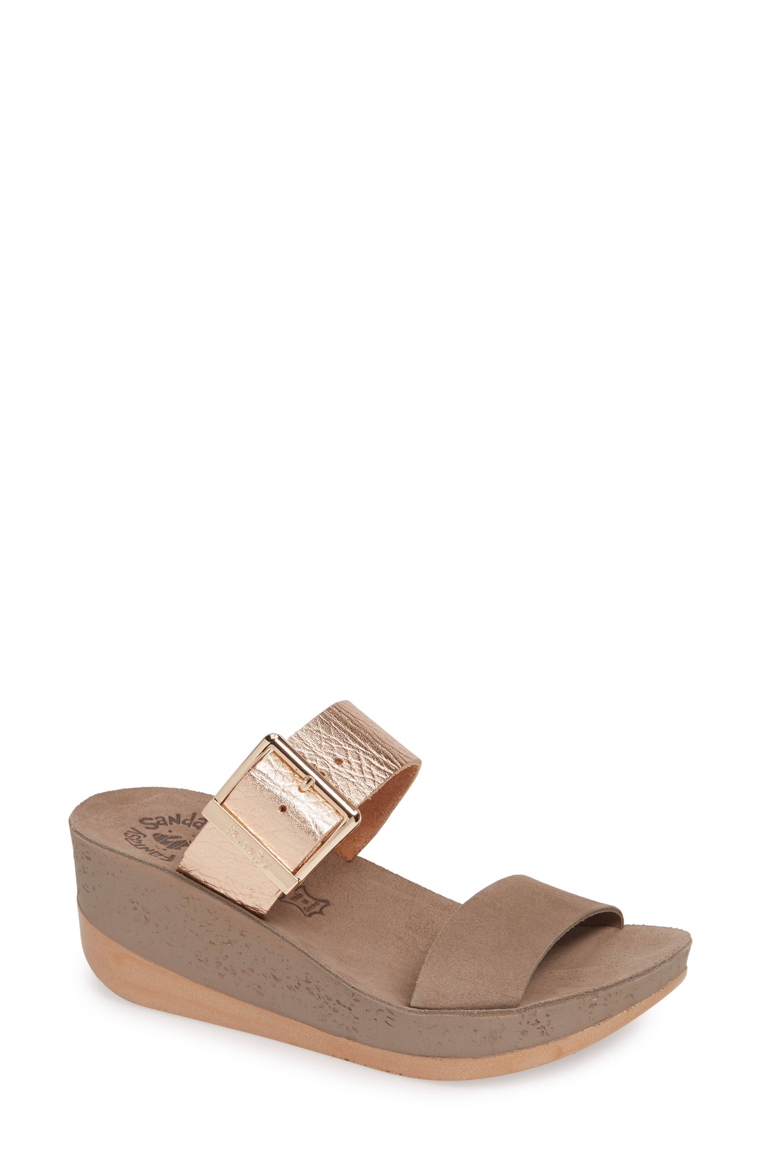 Artemis Wedge Slide Sandal, Main, color, COFFEE/ ROSE GOLD LEATHER