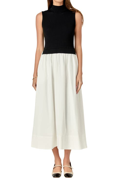 Mixed Media Colorblock Sleeveless Midi Dress