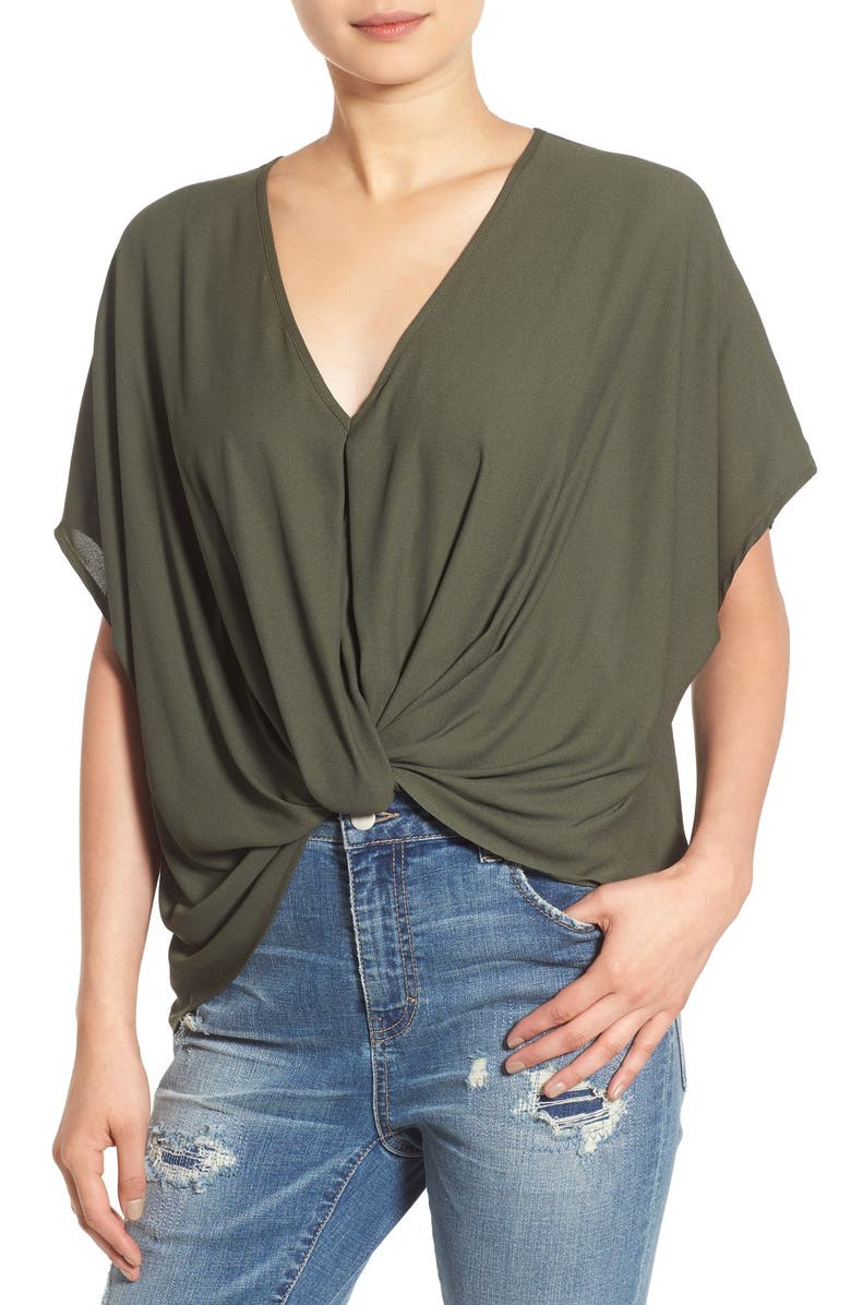 All in Favor Twist Front Woven Top, Main, color, 