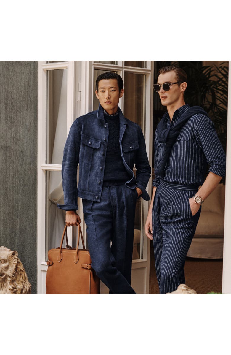 Ralph Lauren Purple Label Norfolk Pinstripe Linen Button-Up Shirt, Alternate, color, 