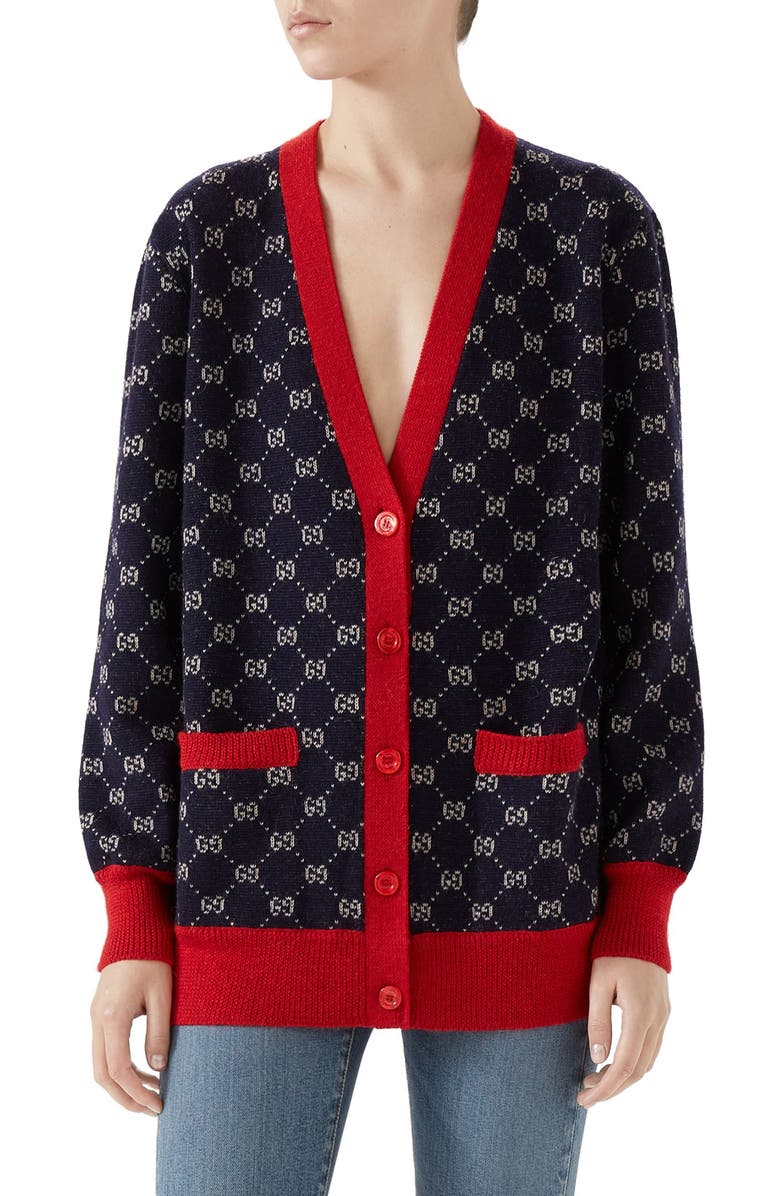 Gucci GG Logo Jacquard Cardigan, Main, color, 