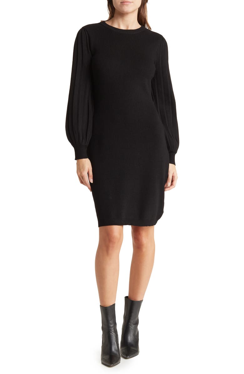 Nina Leonard Pleated Bubble Sleeve Sweater Dress, Main, color, 