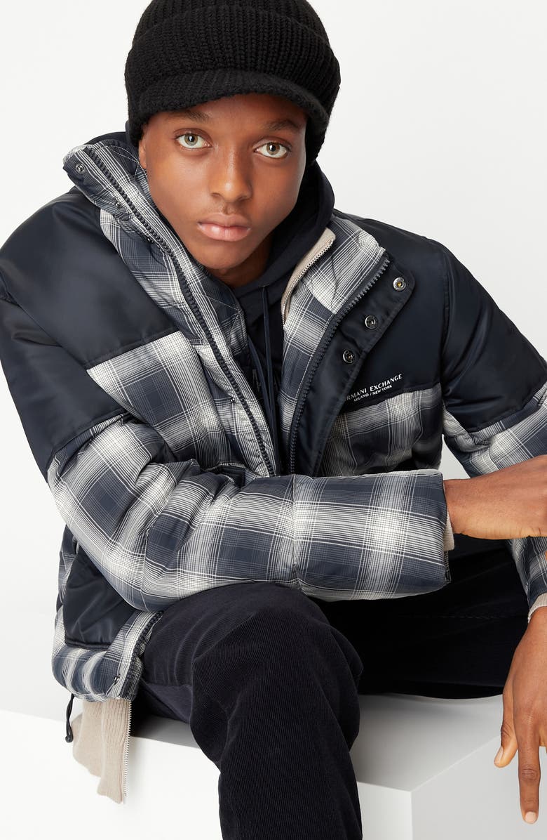 Armani Exchange Plaid Water Resistant Puffer Jacket, Alternate, color, 