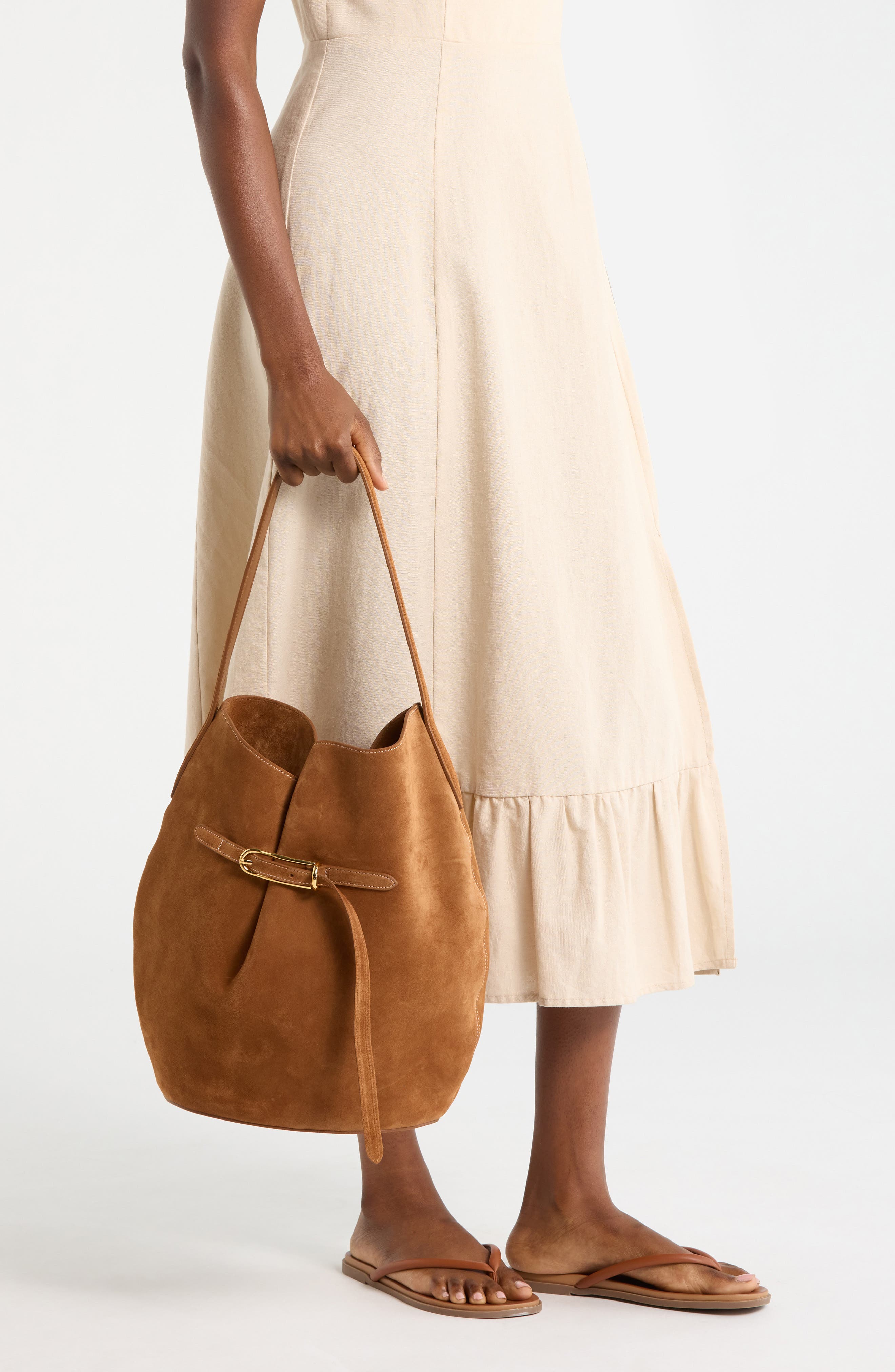 LIFFNER Large Belted Suede Bucket Bag, Alternate, color, Saddle Brown