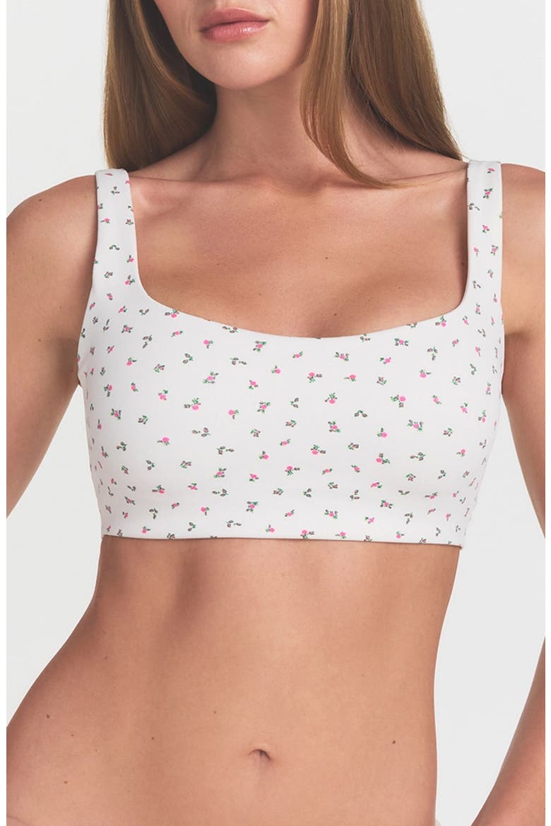 Matte Floral Scoop Neck Bra, Main, color, NSKM ACTV IVORY/ NSKM FLAMINGO