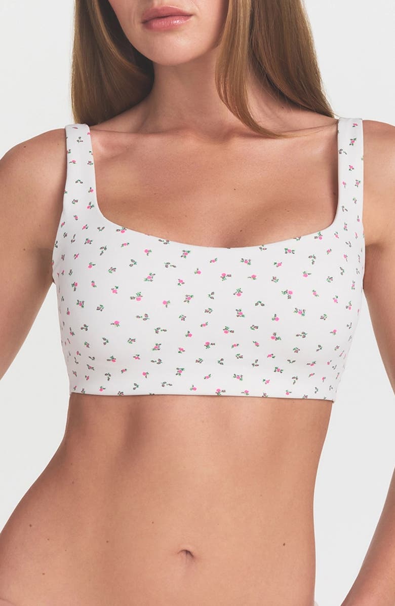 NikeSKIMS Matte Floral Scoop Neck Bra, Main, color, Nskm Actv Ivory/ Nskm Flamingo