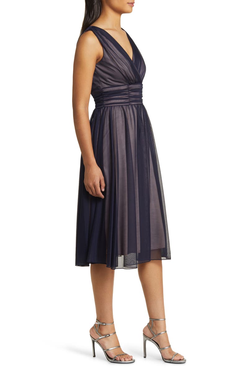 Connected Apparel Chiffon Overlay Fit & Flare Dress, Alternate, color, Navy/Mauve