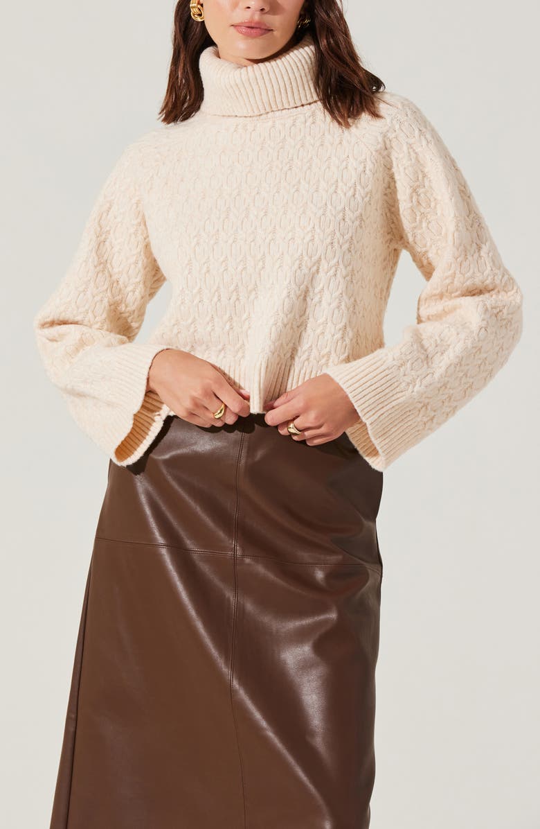 ASTR the Label Textured Stitch Crop Turtleneck Sweater, Alternate, color, Buttercream