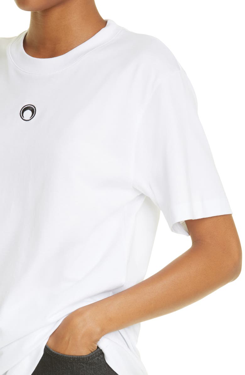 Marine Serre Embroidered Logo Oversize Organic Cotton T-Shirt, Alternate, color, 