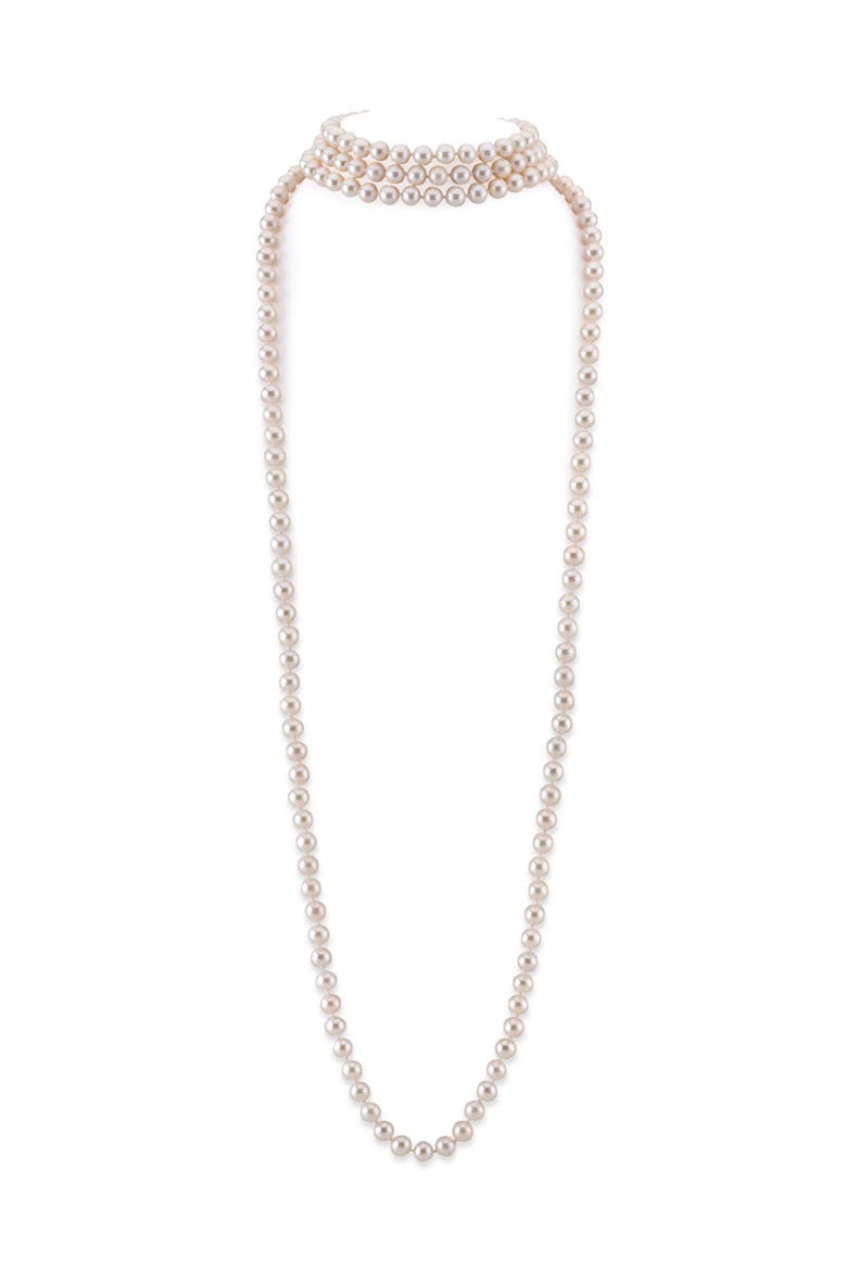 7.5-8.5mm Diana Quad 68" Length Freshwater Pearl Necklace, Alternate, color, Sterling Silver Clasp