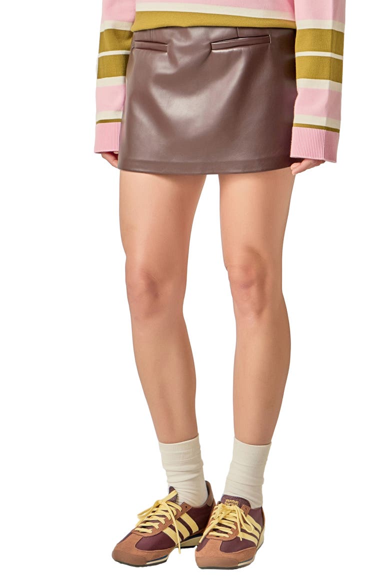 Faux Leather Skort, Alternate, color, DARK BROWN