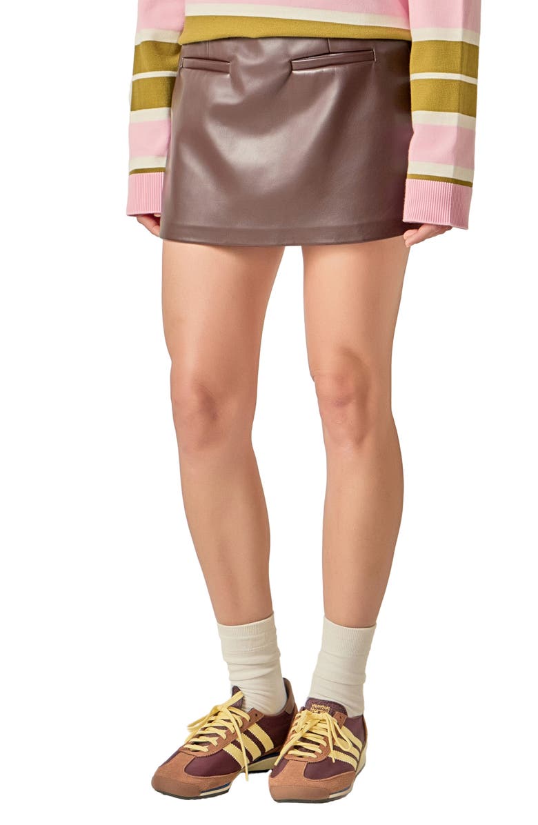 English Factory Faux Leather Skort, Alternate, color, Dark Brown