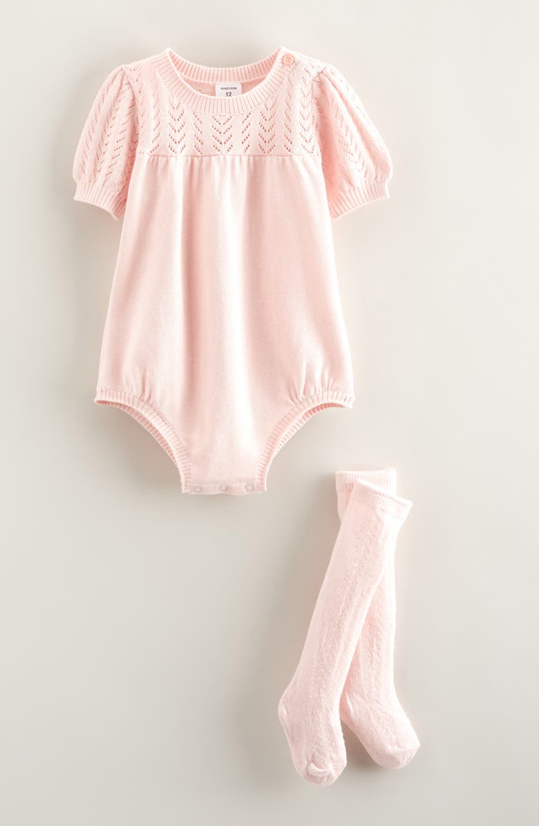 Nordstrom Pointelle Bubble Romper & Socks, Main, color, Pink Lotus
