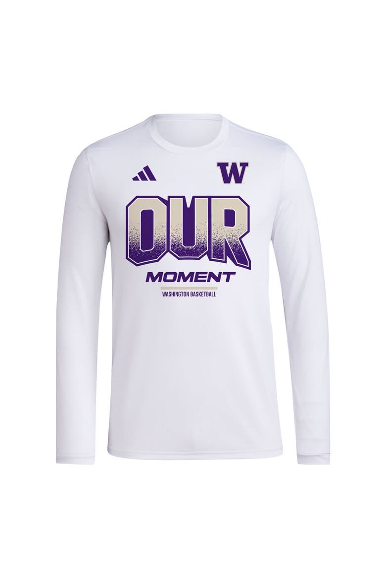 Unisex adidas  White Washington Huskies 2024 On-Court Bench Our Moment Long Sleeve T-Shirt, Alternate, color, White