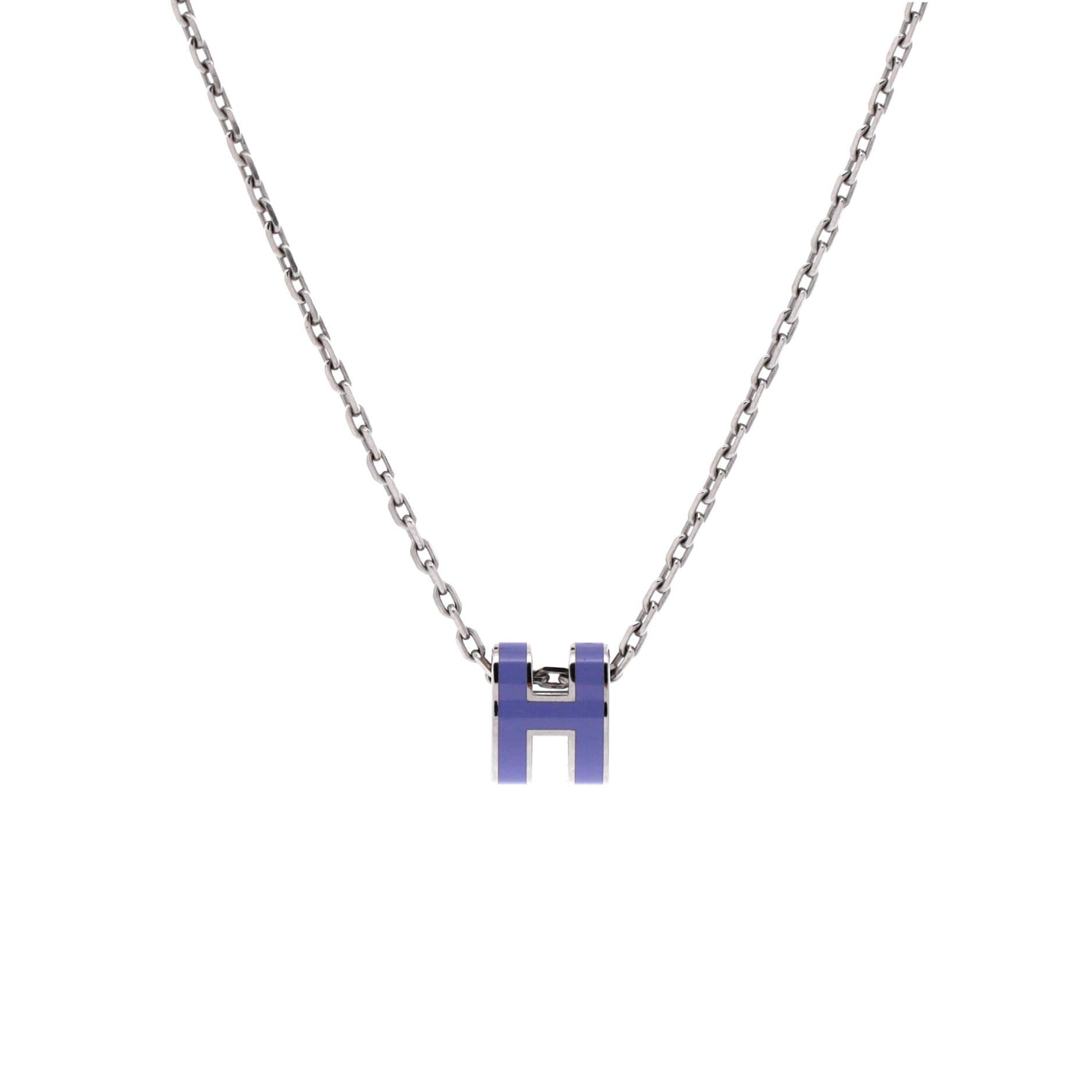 Pre-Owned Hermes Pop H Pendant Chain Necklace Metal and Enamel Mini, Main, color, Purple