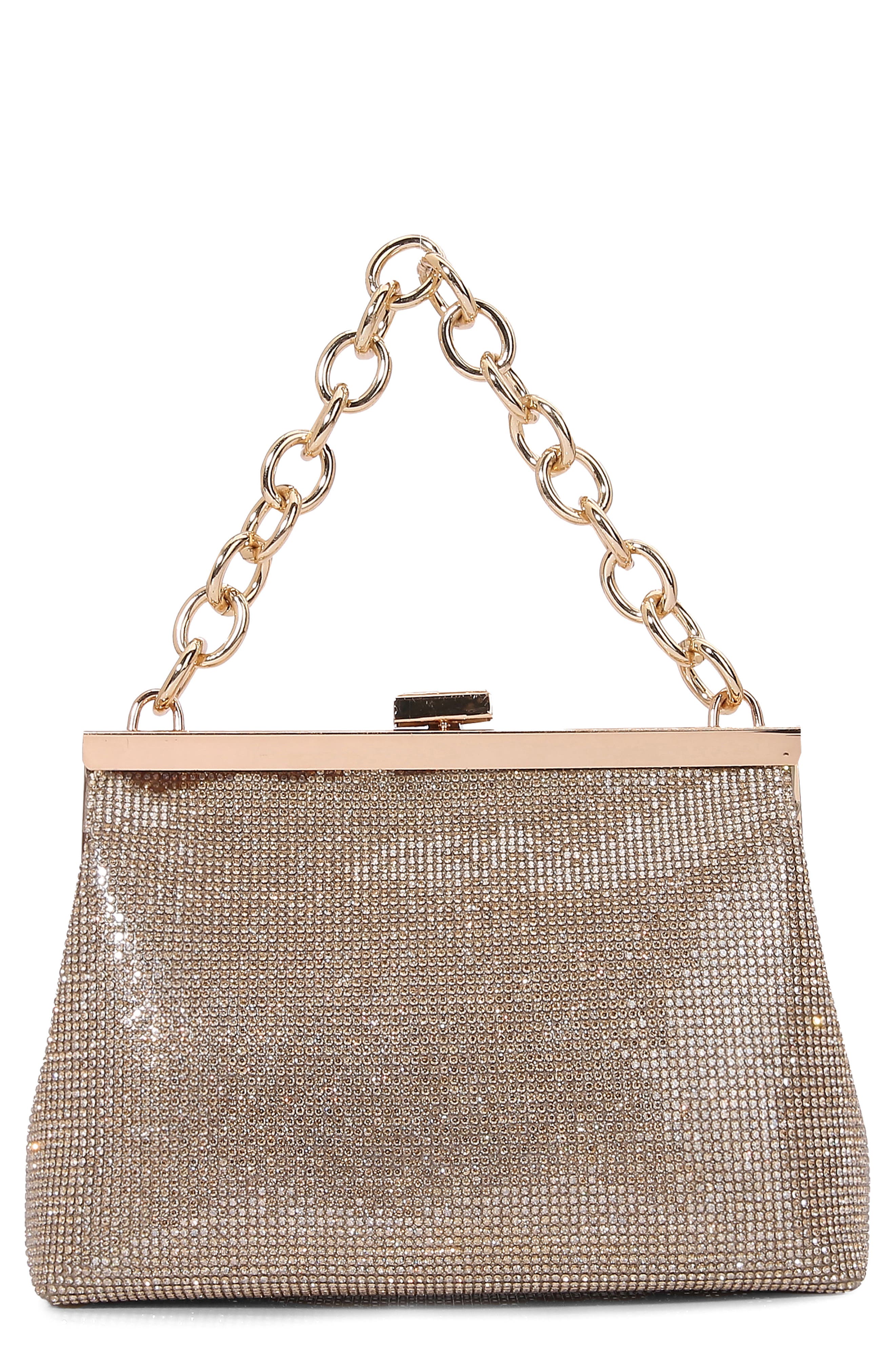 Rhinestone Chain Handbag, Main, color, GOLD