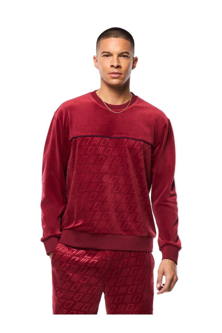 Bandiera Debossed Velour Crewneck, Main, color, RHUBARB