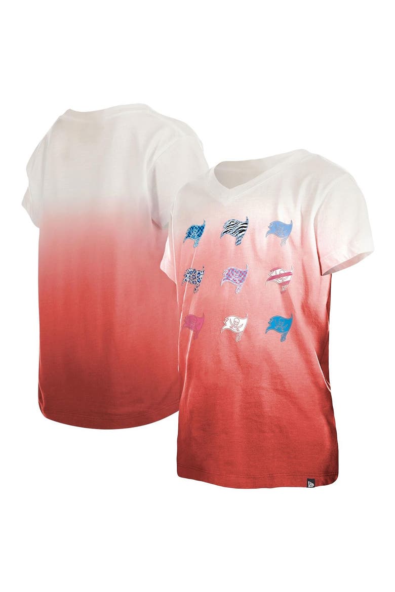 Youth New Era Red Tampa Bay Buccaneers Multi Logo Ombre V-Neck T-Shirt, Main, color, Red