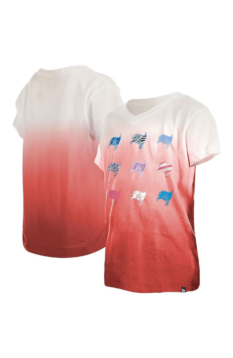 New Era Youth New Era Red Tampa Bay Buccaneers Multi Logo Ombre V-Neck T-Shirt, Main, color, 