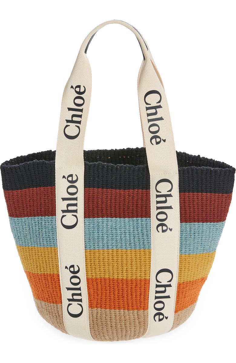 Chloé x Mifuko Large Woody Stripe Basket Tote, Main, color,